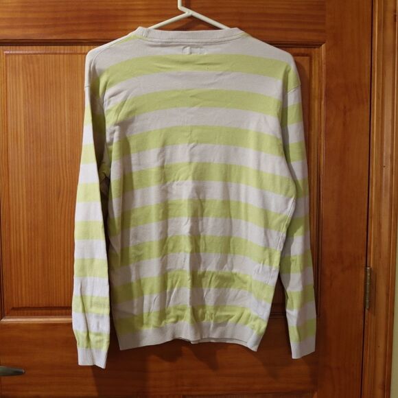 Ted Baker Men’s Preppy Yellow Gray Stripe Cotton Crewneck Sweater Medium Chic - Picture 10 of 13